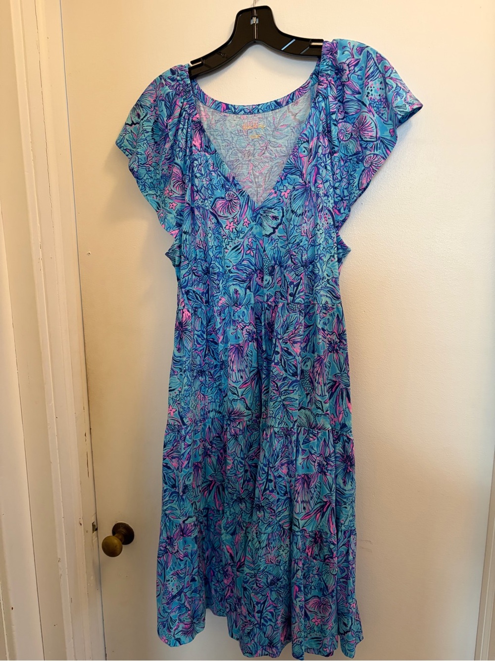 Lilly Pulitzer Floral Kawaii Flutter Breakwater Blue Shells n Bells Dress.  NWT